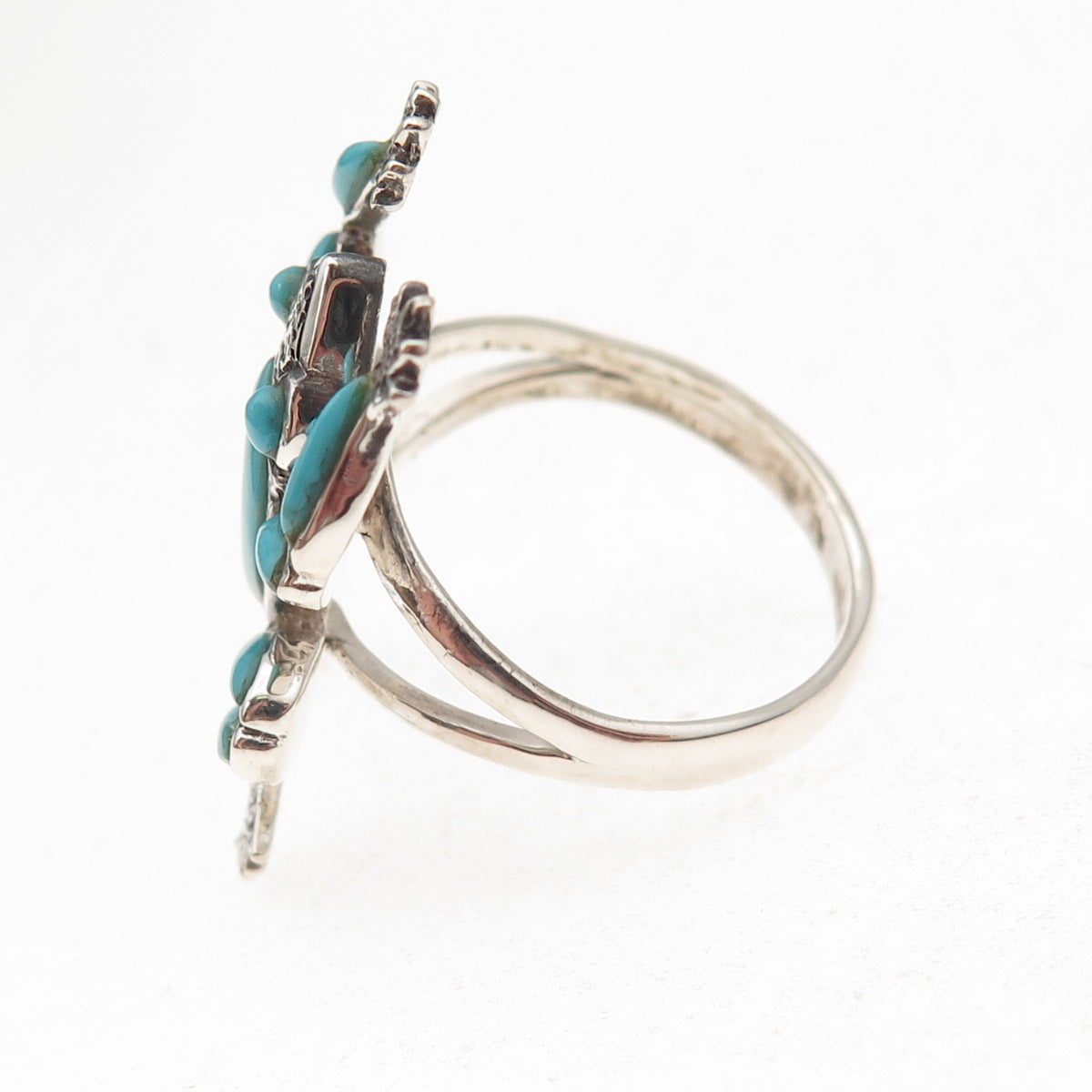 925 Sterling Silver Vintage Real Turquoise Frog Good Luck Ring Size 8.75