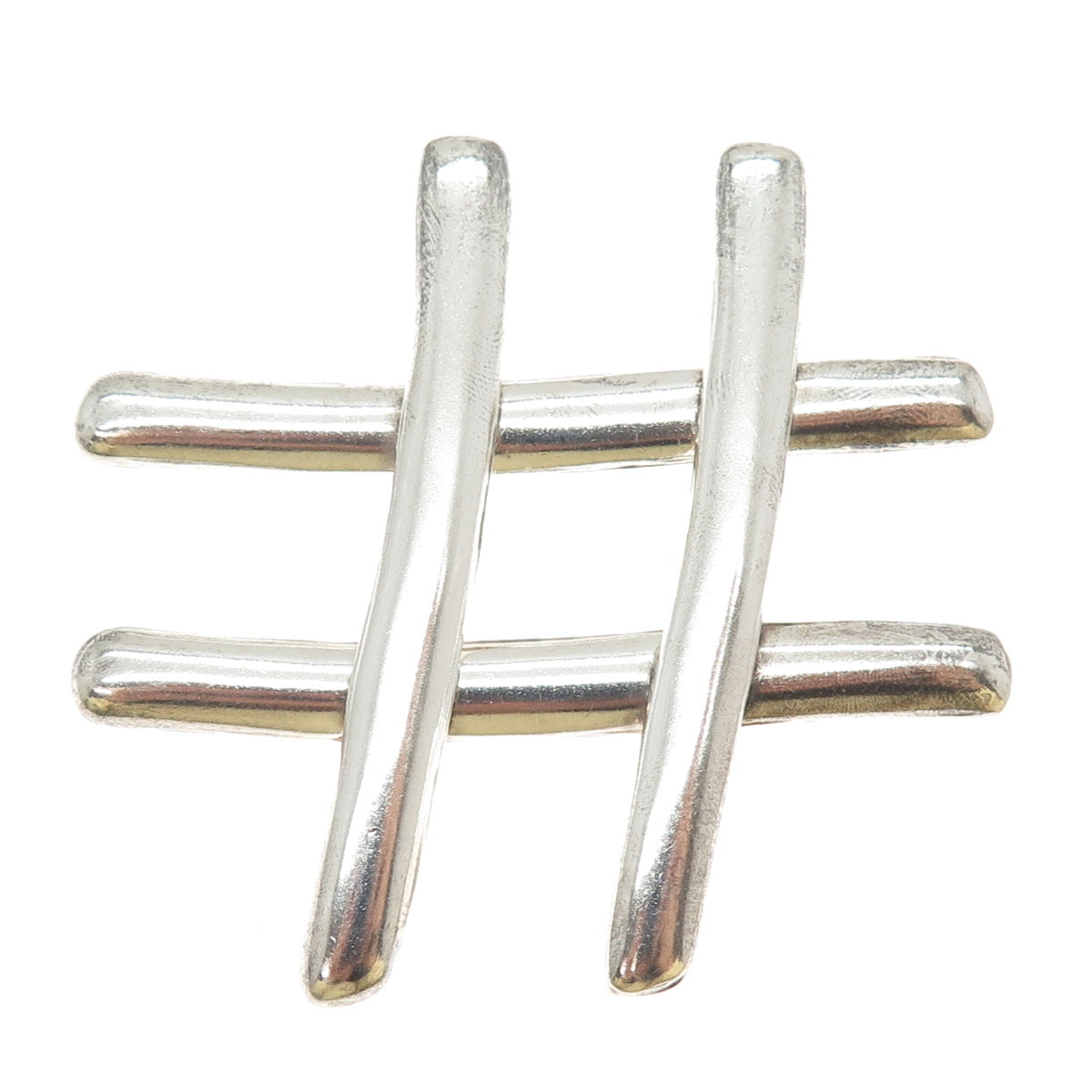 925 Sterling Silver Vintage Mexico Hashtag Symbol Large Pin Brooch