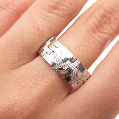 NEOS 925 Sterling Silver Textured Puzzle Band Ring Size 10