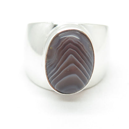 925 Sterling Silver Vintage CII Mexico Real Cabochon Agate Ring Size 7