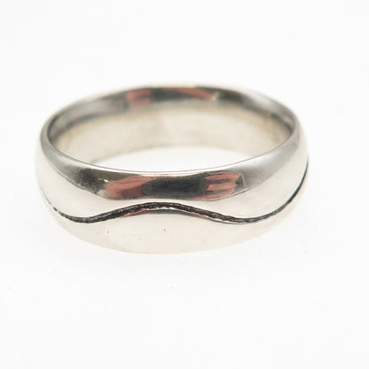 925 Sterling Silver Vintage Wave Oxidized Band Ring Size 10.25