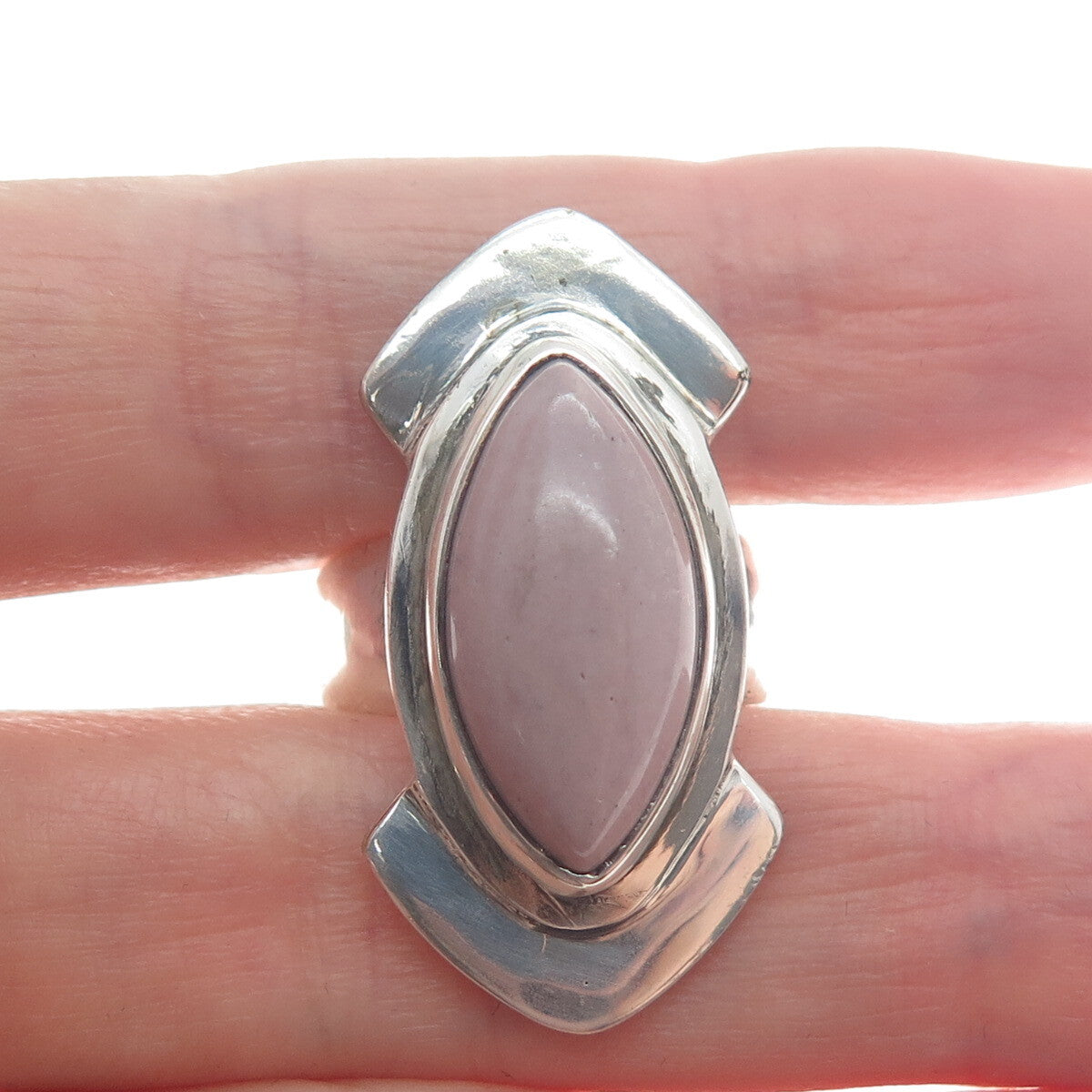 925 Sterling Silver Vintage Real Lepidolite Modernist Arrow Ring Size 8.75
