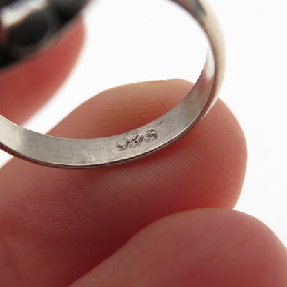 925 Sterling Silver Vintage Real Hematite Dotted Oxidized Ring Size 5.75
