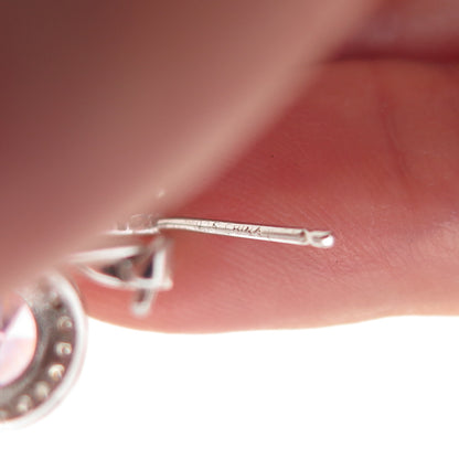 925 Sterling Silver Round-Cut Pink & White C Z Omega Back Dangle Earrings