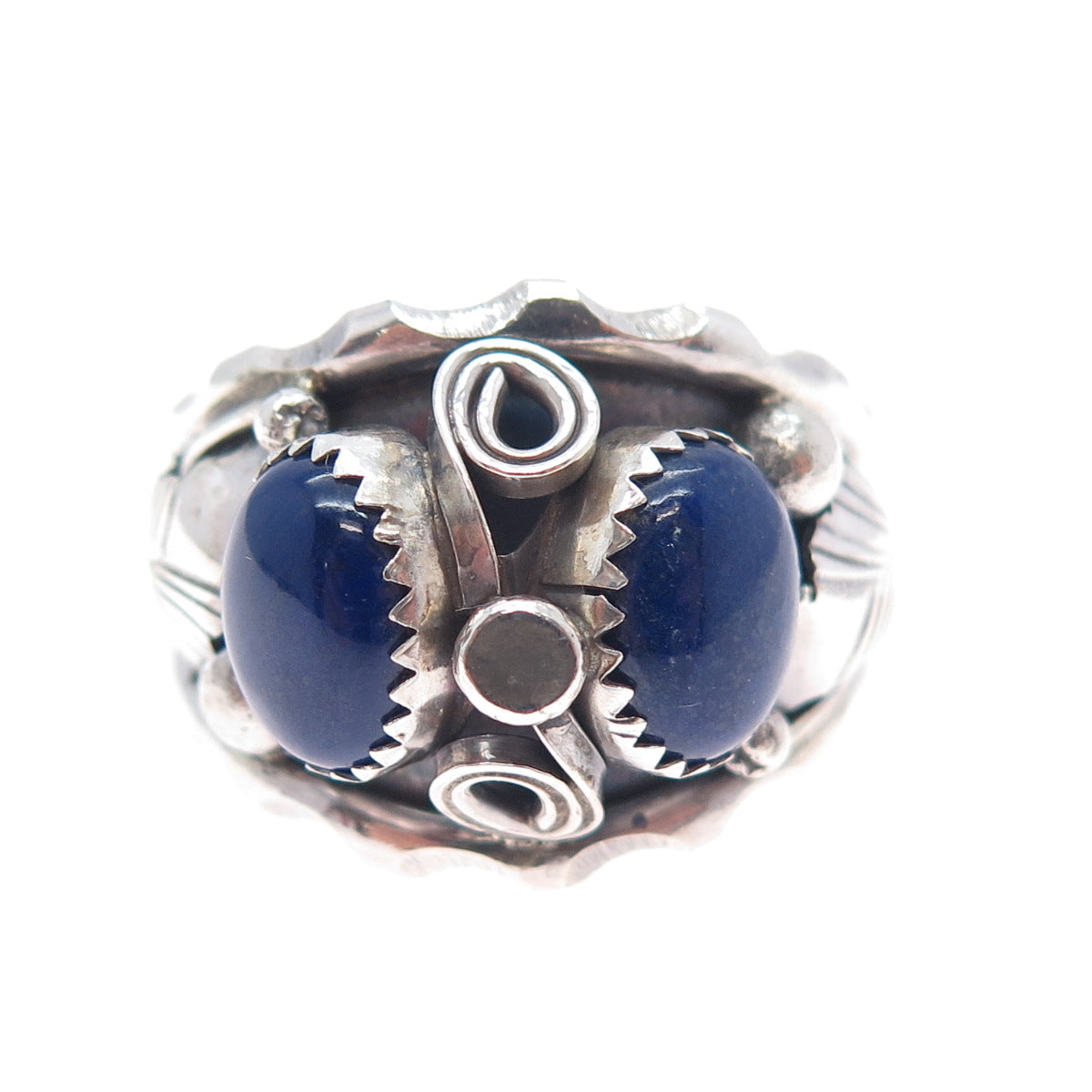 Max Calabaza Navajo Old Pawn Sterling Silver Vintage Lapis Tribal Ring Size 14