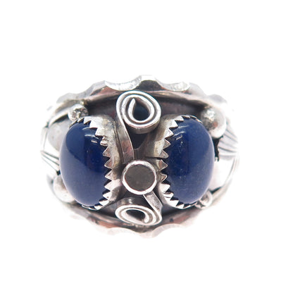 Max Calabaza Navajo Old Pawn Sterling Silver Vintage Lapis Tribal Ring Size 14