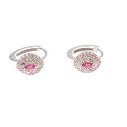 925 Sterling Silver Pink & White C Z Hoop Earrings