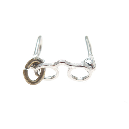 925 Sterling Silver Antique Art Deco Folding Glasses Minimalist 3D Charm Pendant