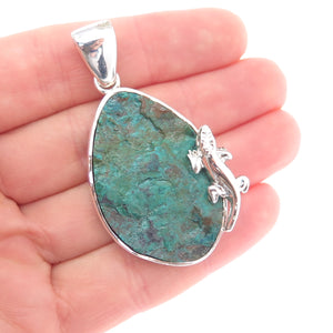 925 Sterling Silver Vintage Real Royston Turquoise Lizard Pendant