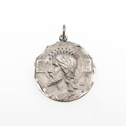 925 Sterling Silver Vintage I Am Baptist Jesus Medal Oxidized Charm Pendant