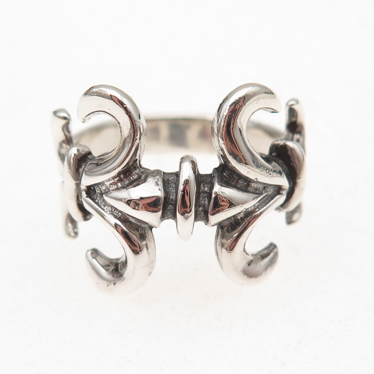 925 Sterling Silver Vintage Fleur de Lis Oxidized Ring Size 11.5