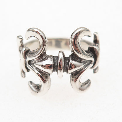 925 Sterling Silver Vintage Fleur de Lis Oxidized Ring Size 11.5