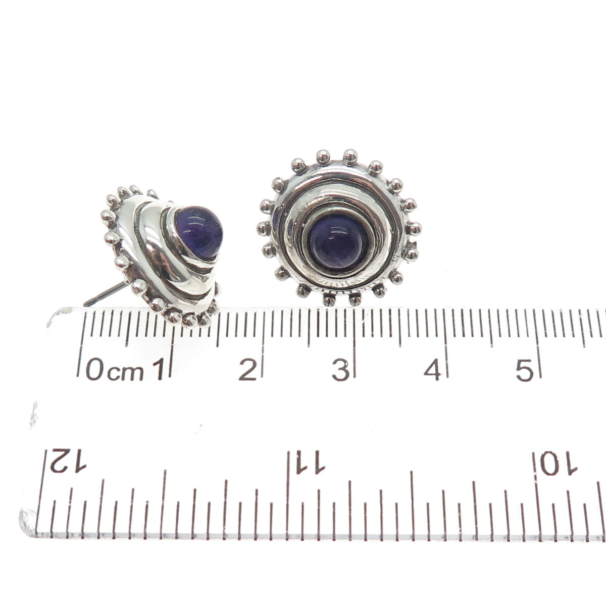 MORNING SUN 925 Sterling Silver Vintage Real Amethyst Modernist Stud Earrings
