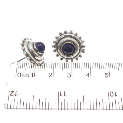 MORNING SUN 925 Sterling Silver Vintage Real Amethyst Modernist Stud Earrings