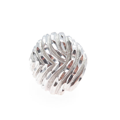 925 Sterling Silver Vintage Modernist Diamond-Cut Dome Ring Size 7