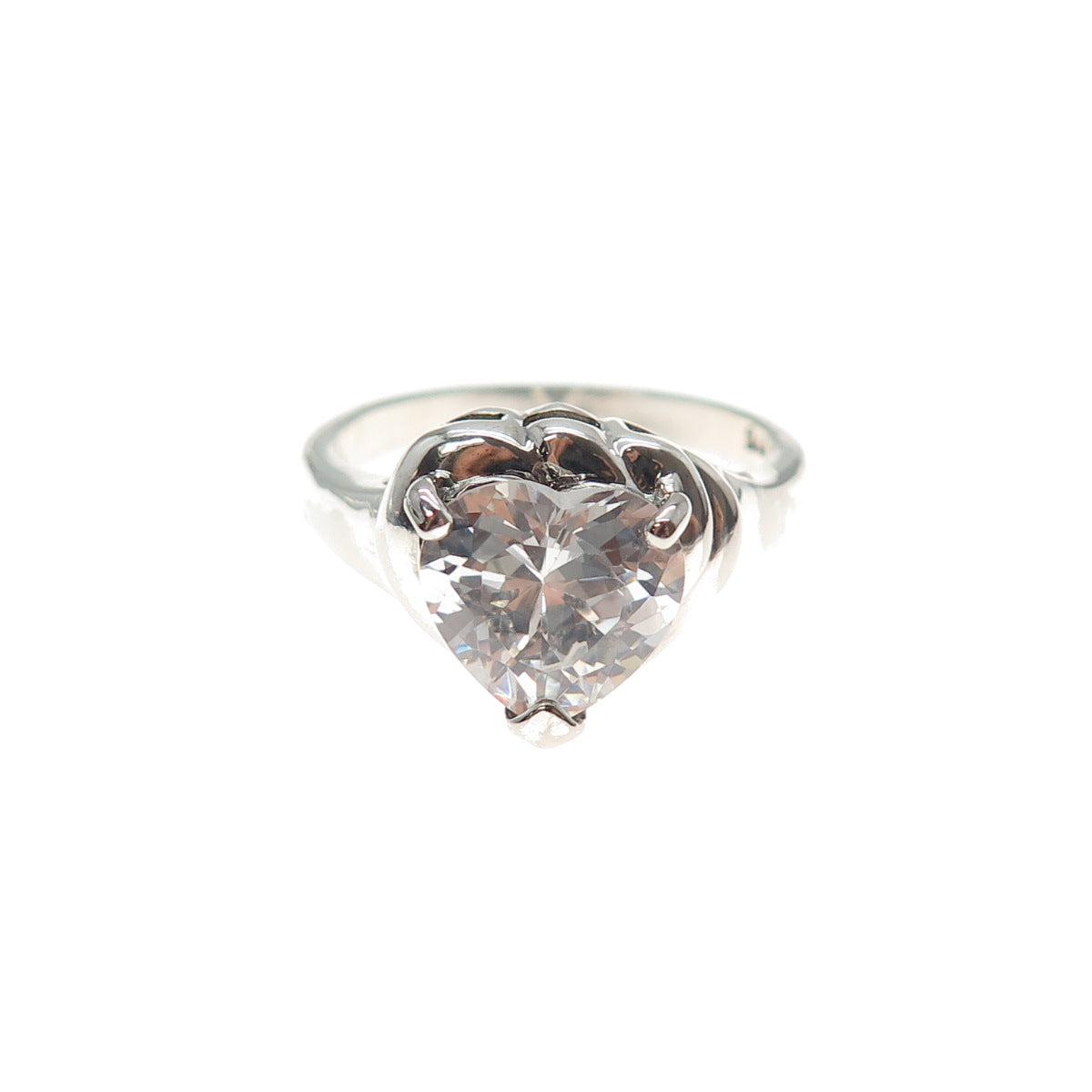925 Sterling Silver Vintage Heart-Cut C Z Promise Ring Size 7.25