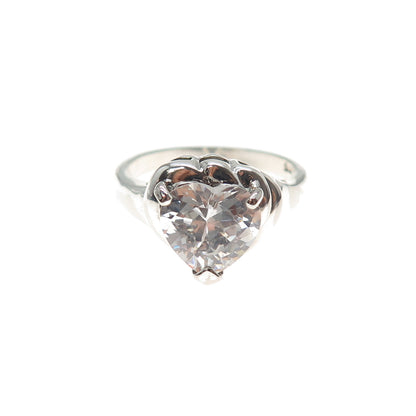 925 Sterling Silver Vintage Heart-Cut C Z Promise Ring Size 7.25