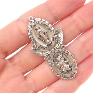 Creed 925 Sterling Silver Antique Art Deco St. Mary & St. Christopher Pendant