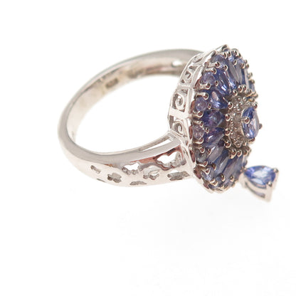 Chuck Clemency 925 Sterling Silver Real Tanzanite & White Topaz Ring Size 8.25