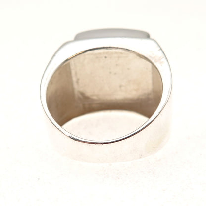 925 Sterling Silver Vintage Real Black Onyx Modernist Ring Size 10