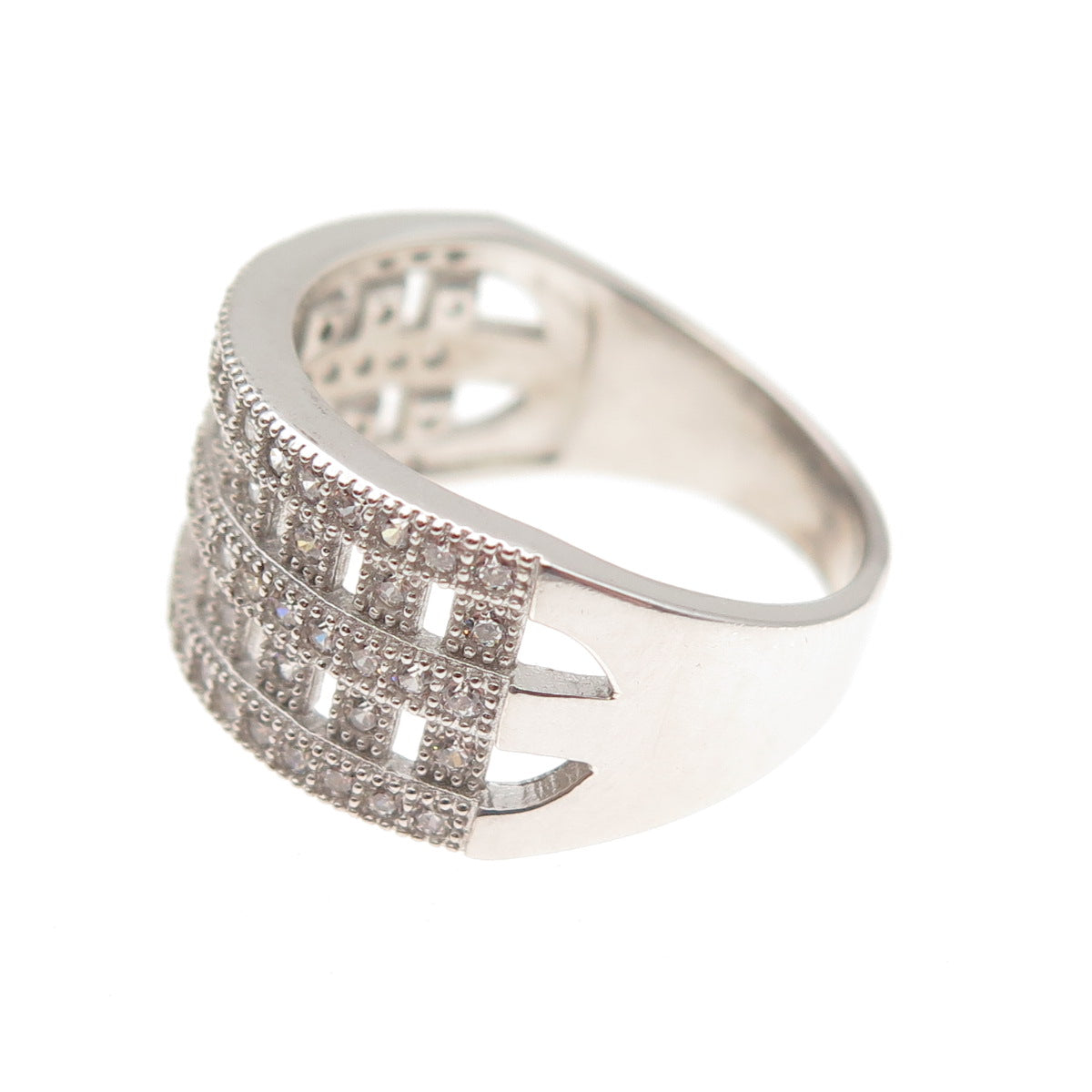 925 Sterling Silver Round-Cut C Z Sparkle Fence Ring Size 7
