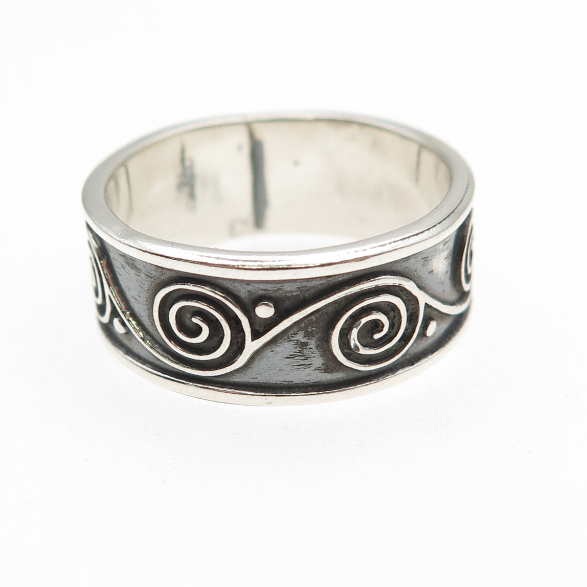 925 Sterling Silver Vintage Mexico Spiral Oxidized Band Ring Size 9.5