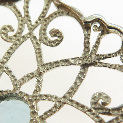 CHATEAU D'ARGENT 925 Sterling Silver Real Blue Topaz Gemstone Ornate Pendant