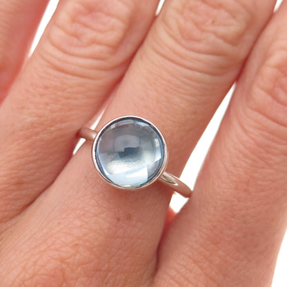 Pandora 925 Sterling Silver Aqua Blue Crystal Poetic Droplet Ring Size 7