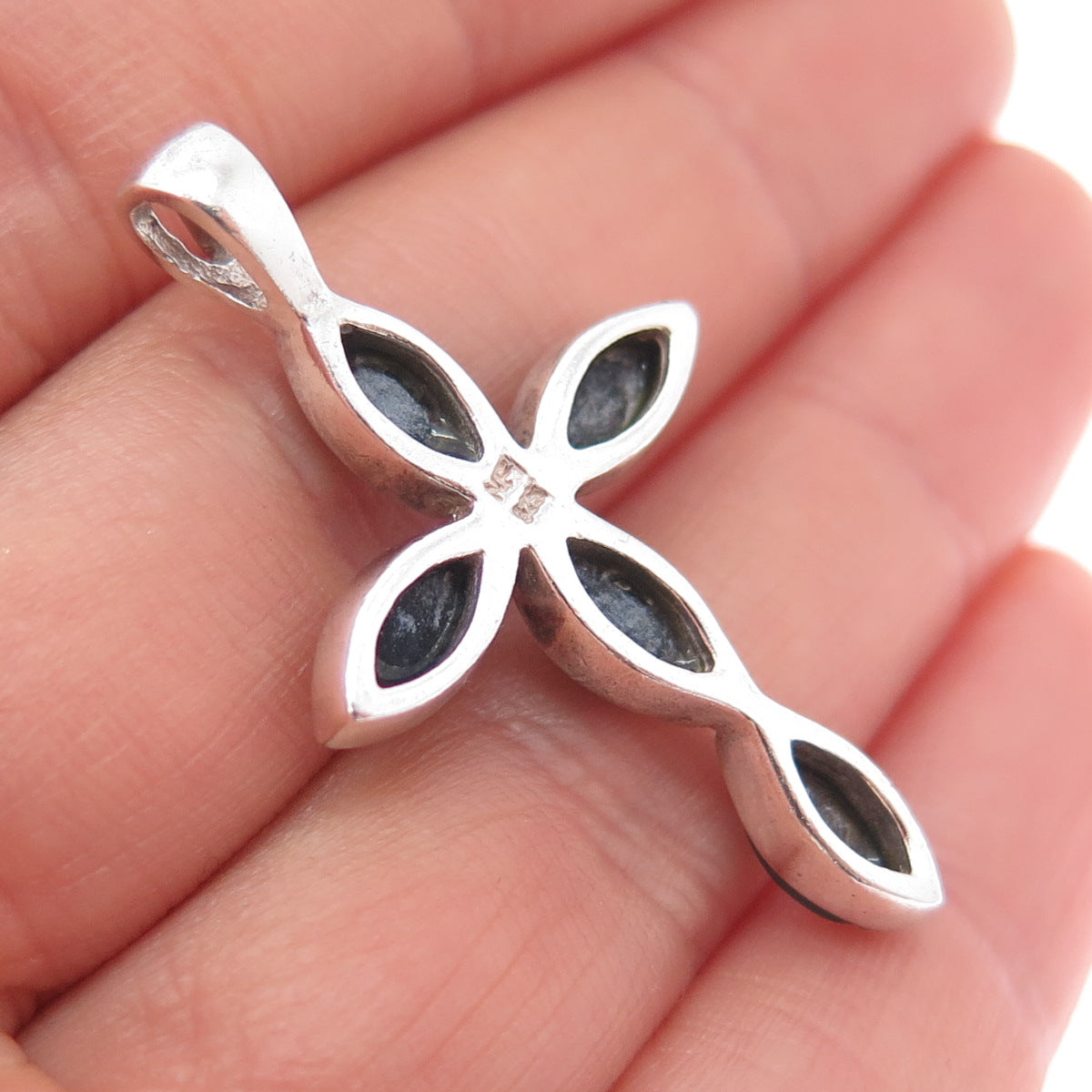 CHAPAL ZENRAY 925 Sterling Silver Vintage Real Abalone Shell Cross Pendant