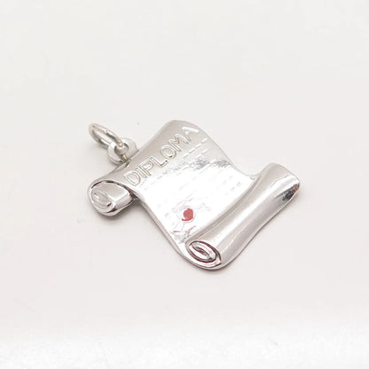 925 Sterling Silver Vintage Enamel "Diploma" Pendant