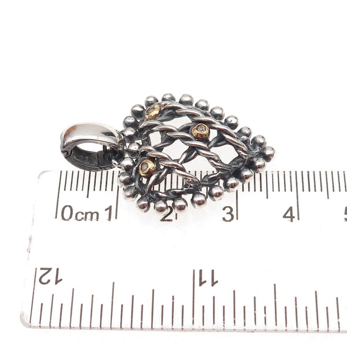Philip Gavriel 925 Sterling Silver 18K Gold Real Diamond Heart Oxidized Pendant
