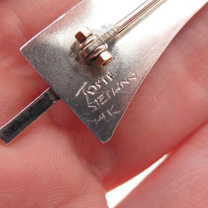 Torie 925 Sterling Silver 14K Gold Vintage Modernist Pin Brooch