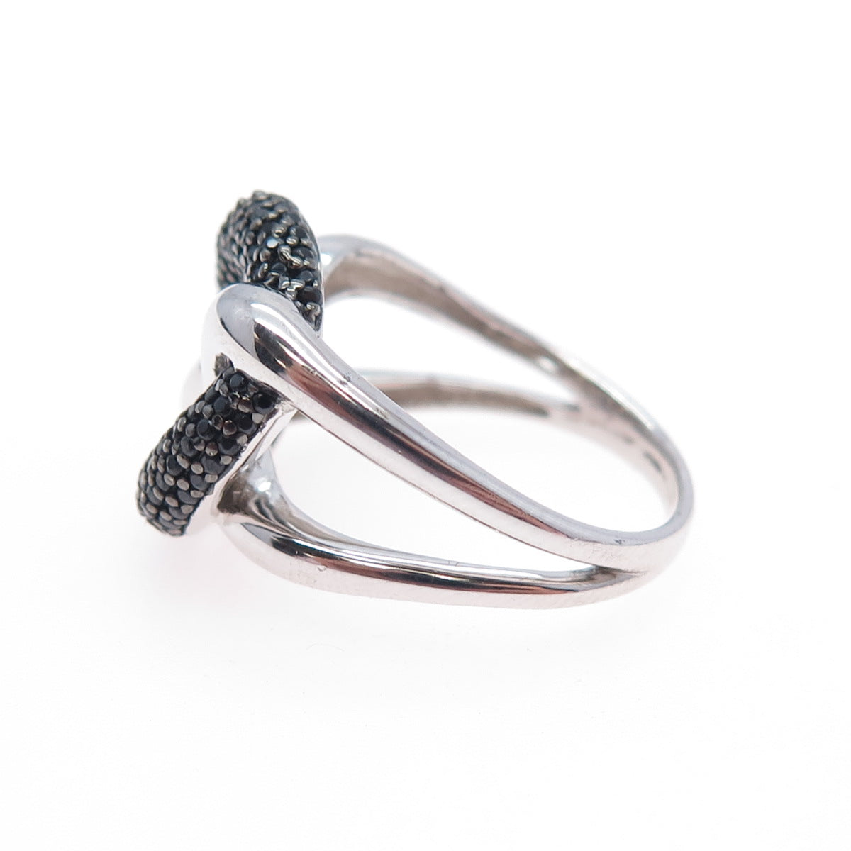 925 Sterling Silver Real Black Spinel Interlocked Circle Ring Size 7.25