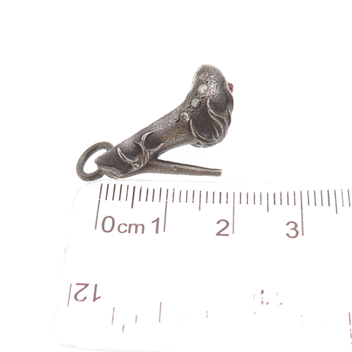 925 Sterling Silver Real Diamond & Ruby High Heel Oxidized 3D Mini Charm Pendant