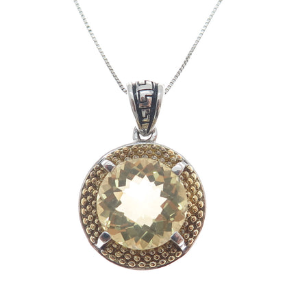 FADI Sterling Silver 2-Tone Real Round-Cut Smoky Quartz Box Chain Necklace 18"