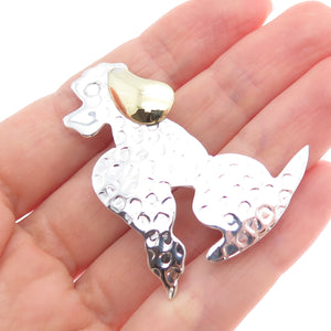 925 Sterling Silver 2-Tone Vintage Mexico Dog Hammered Pin Brooch