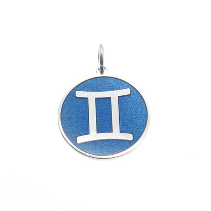 925 Sterling Silver Blue Enamel Gemini Zodiac Sign Minimalist Charm Pendant