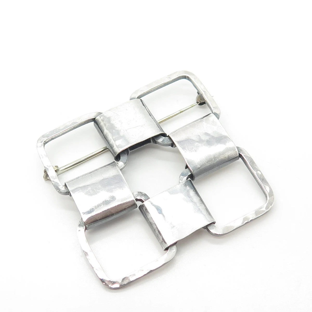 925 Sterling Silver Vintage Modern Style Checkerboard Pattern Pin Brooch