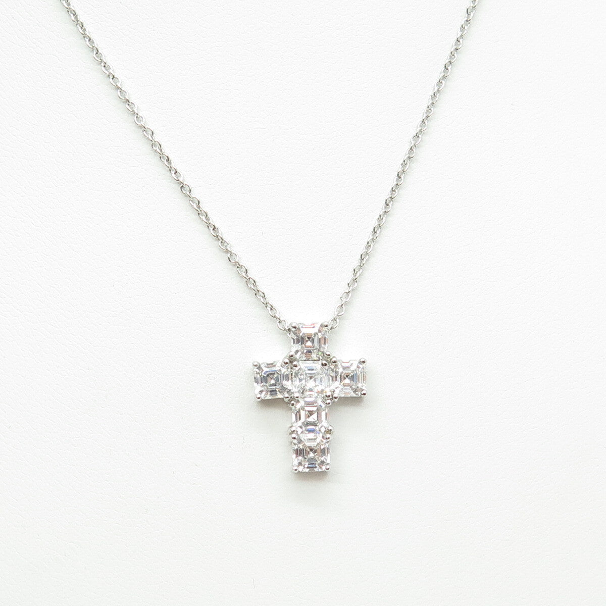 925 Sterling Silver Italy Asscher-Cut C Z Cross Cable Chain Necklace 16-18"