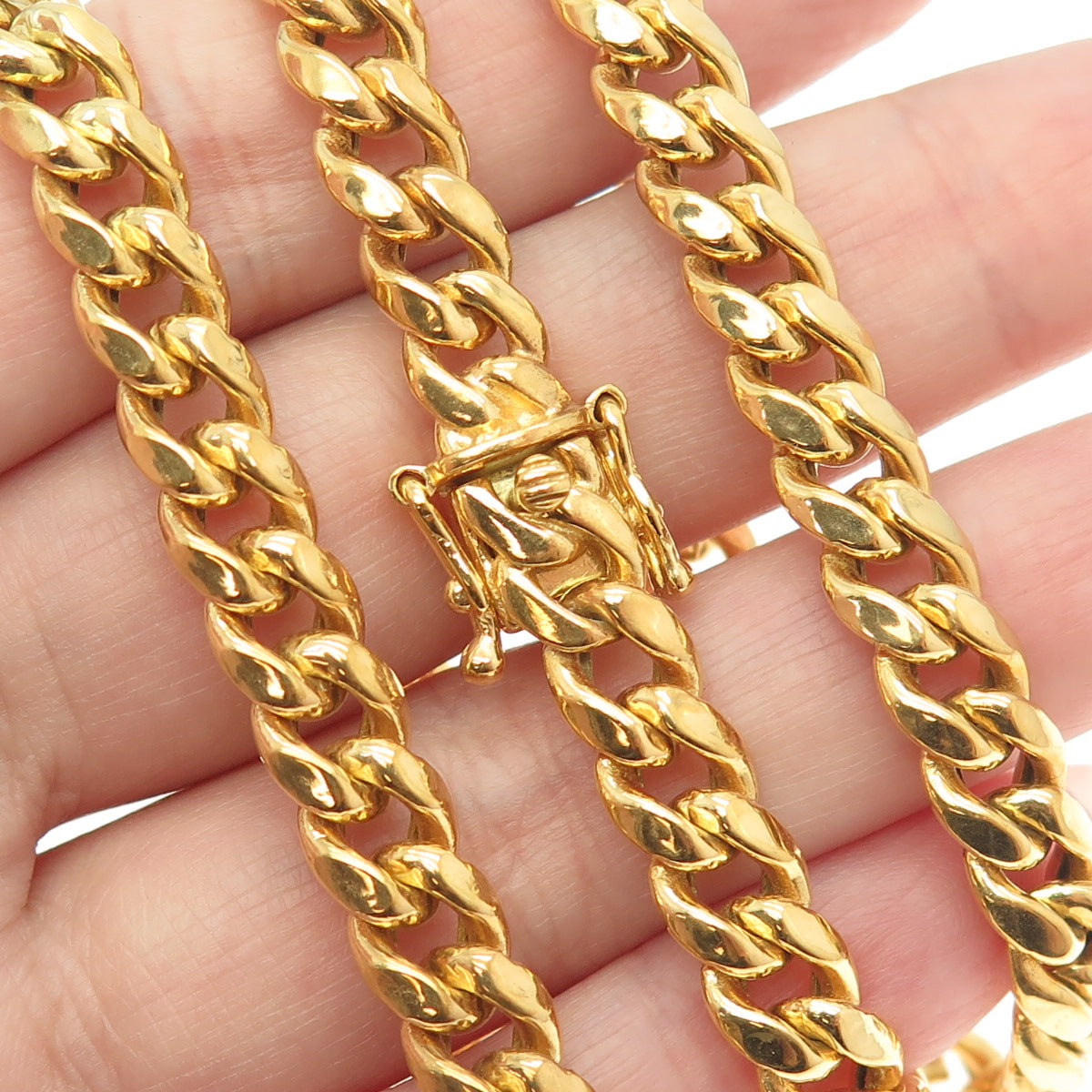 925 Sterling Silver Gold Plated Cuban Chain Necklace 22"