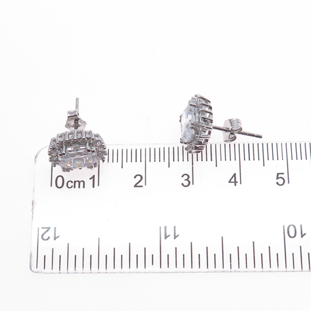 925 Sterling Silver Radiant & Round-Cut C Z Stud Earrings