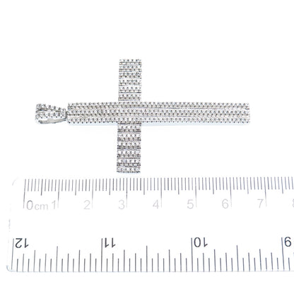 DESIGNS BY YAGI 925 Sterling Silver Round-Cut Shaped C Z Cross Sparkle Pendant