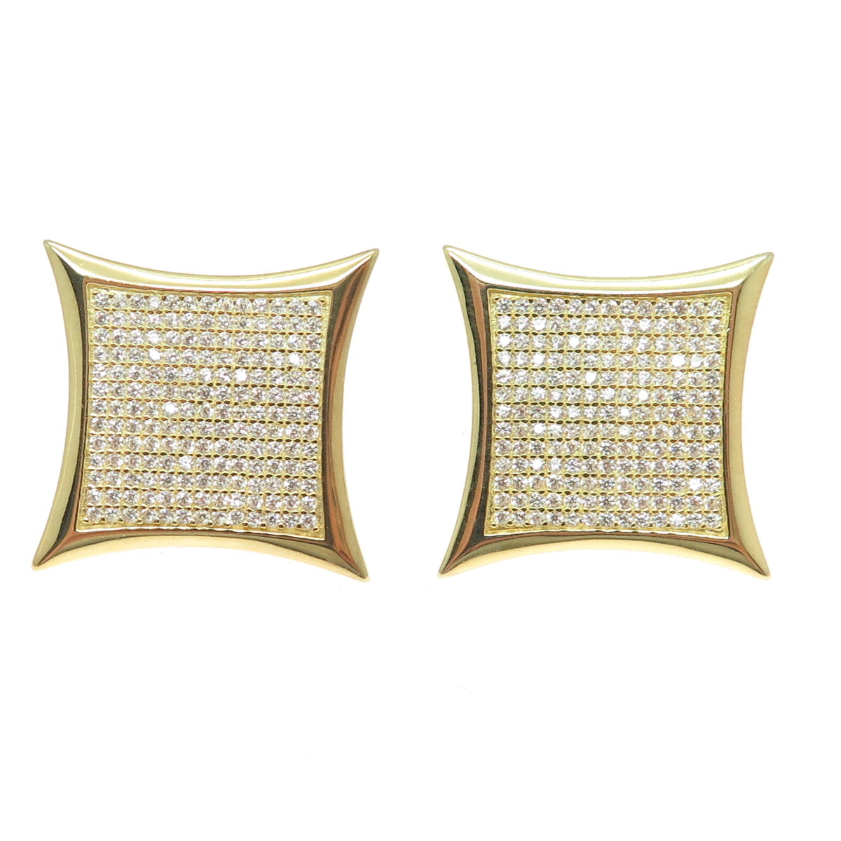 925 Sterling Silver Gold Plated Pave C Z Square Earrings