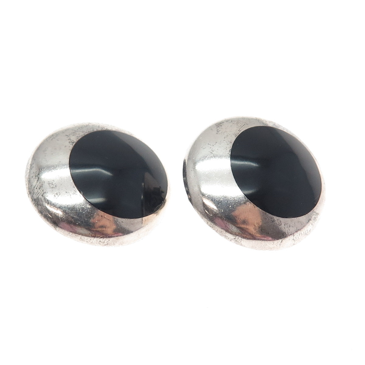 ANTONIO HDEZ HERNANDEZ 925 Sterling Vintage Mexico Black Onyx Clip On Earrings