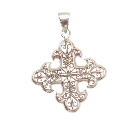 Milor Sterling Silver Vintage Italy Fleur de Lis Cross Filigree Charm Pendant