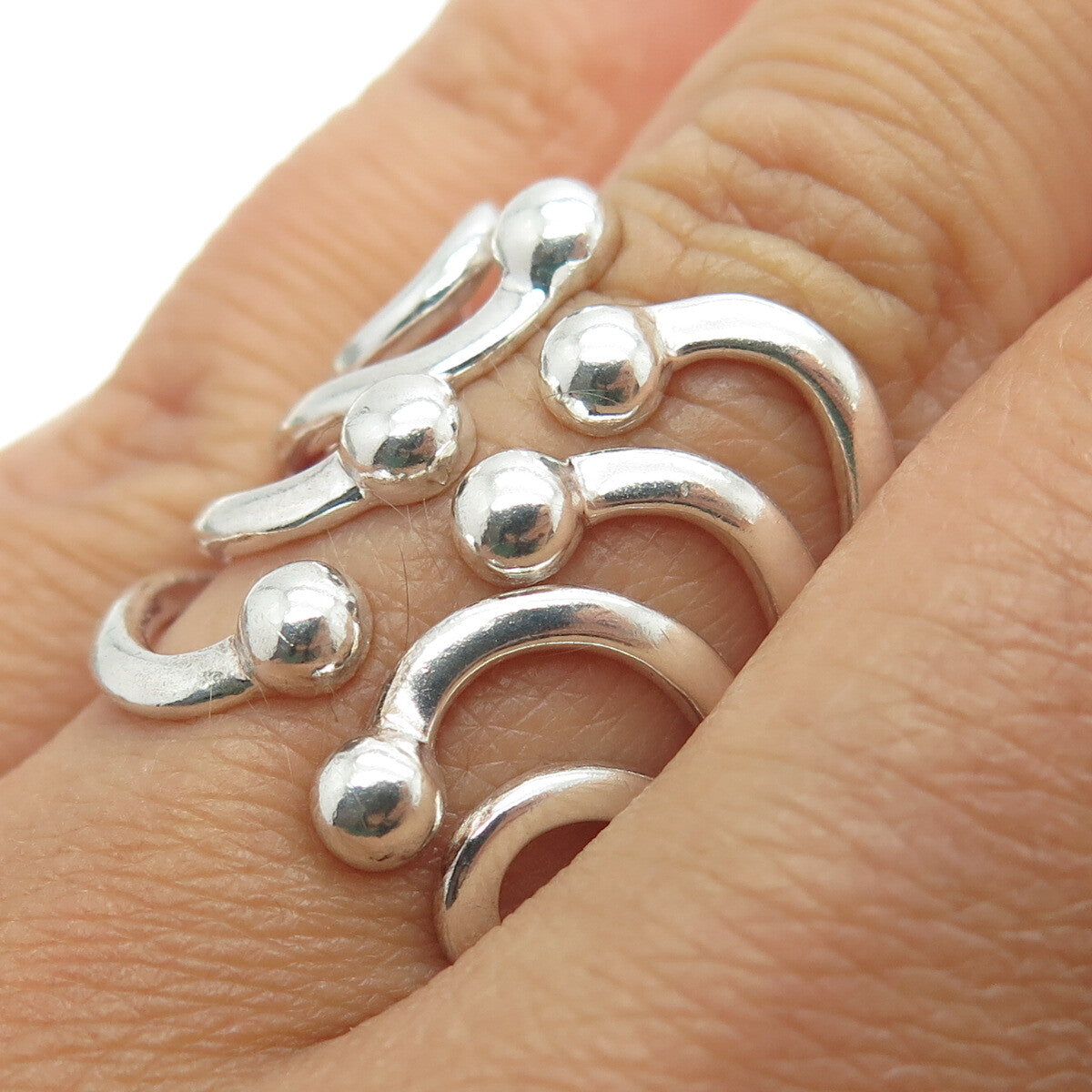 ATI 925 Sterling Silver Beaded Modernist Wide Ring Size 6.75