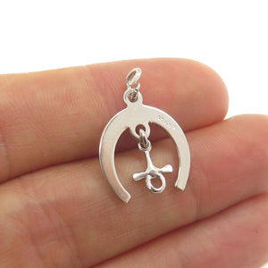 J.M. FISHER 925 Sterling Silver Antique Art Deco Horseshoe Minimalist Pendant