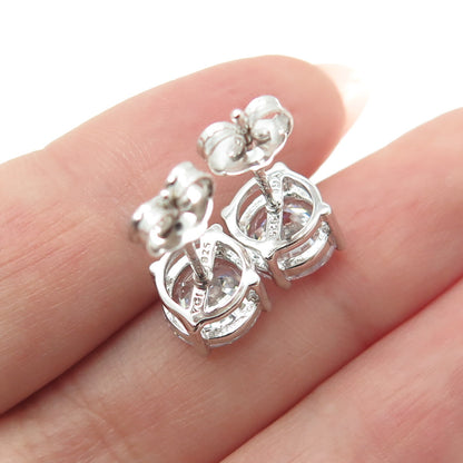 925 Sterling Silver Round-Cut C Z Stud Earrings
