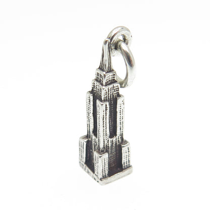 925 Sterling Silver Antique Art Deco Empire State Building Minimalist Pendant