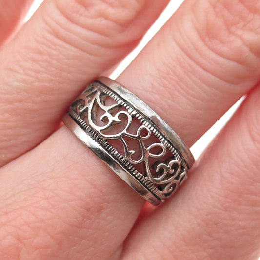 Charles Winston Sterling Silver Vintage Floral Ornate Oxidized Ring Size 8.25